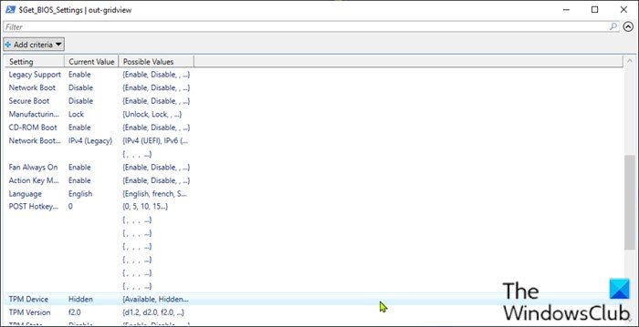 แสดงโมดูล PowerShell Gridview-GetBIOS