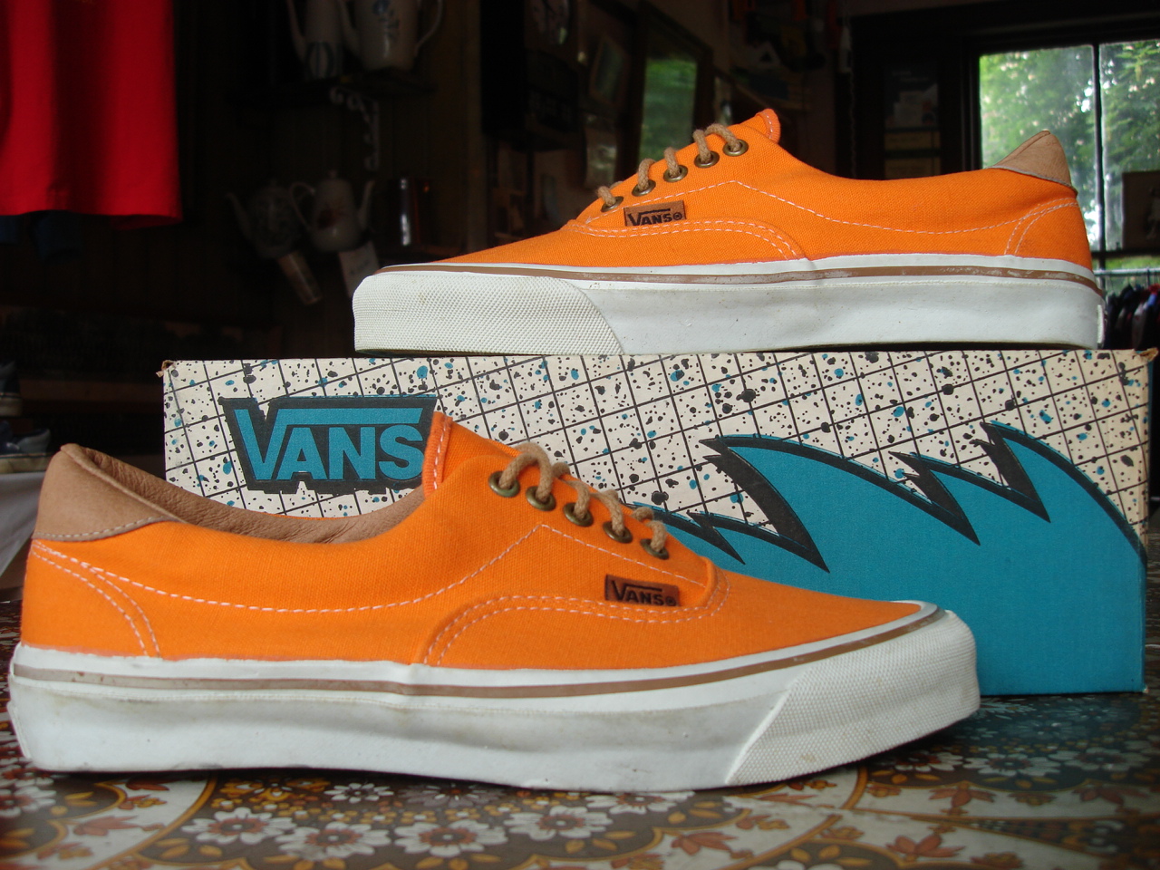 theothersideofthepillow: vintage VANS neon orange canvas ERA 59 tan foxing stripe line MADE IN