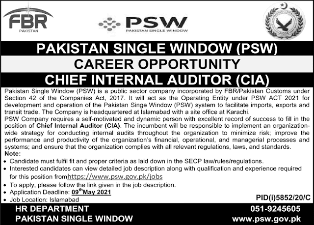 New Govt Job in PSW (Pakistan Single Window) || in Islamabad, Pakistan 2021