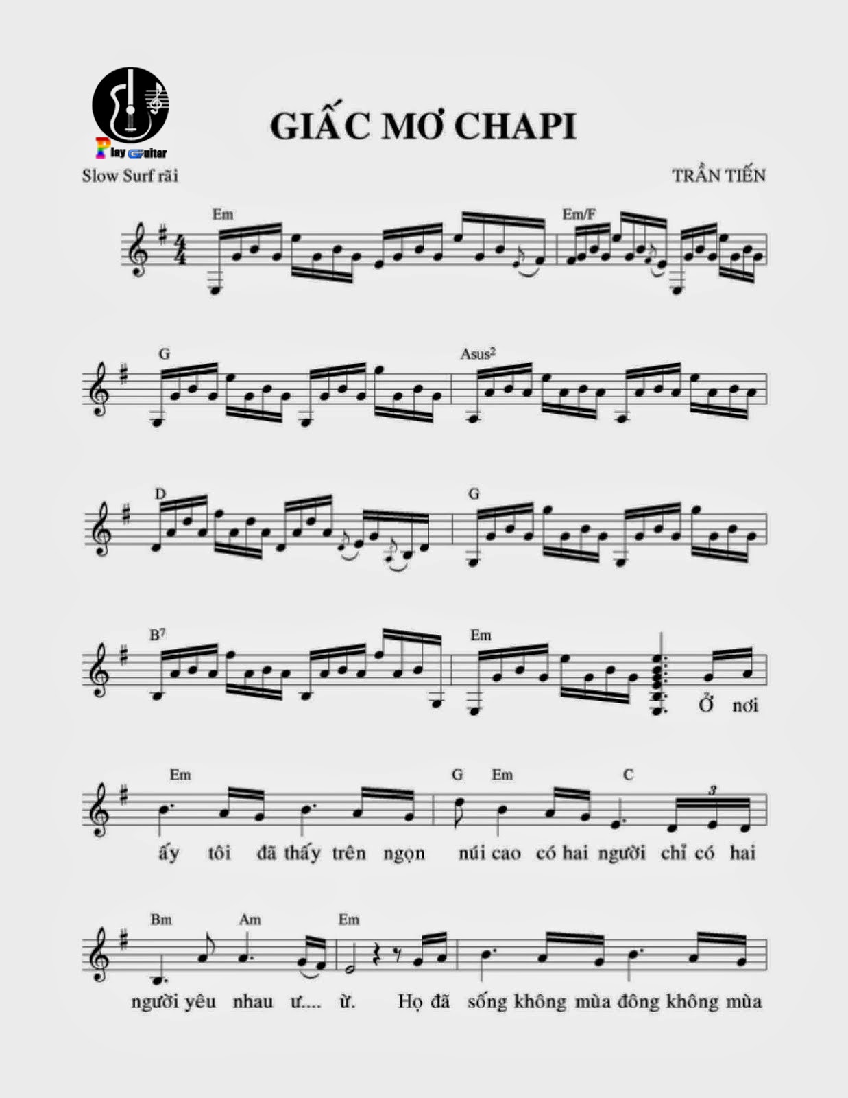 Hướng dẫn chơi Guitar: Giấc mơ Chapi - Trần Tiến