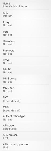 Idea Cellular MMS APN Settings for Android