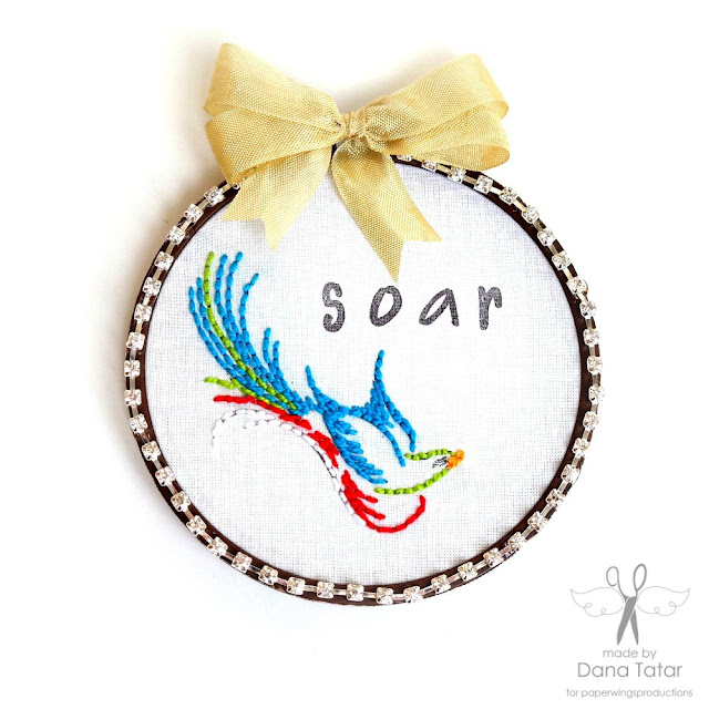Soar Bird Stamped + Stitched Embroidery Hoop Art Paper Wings Productions