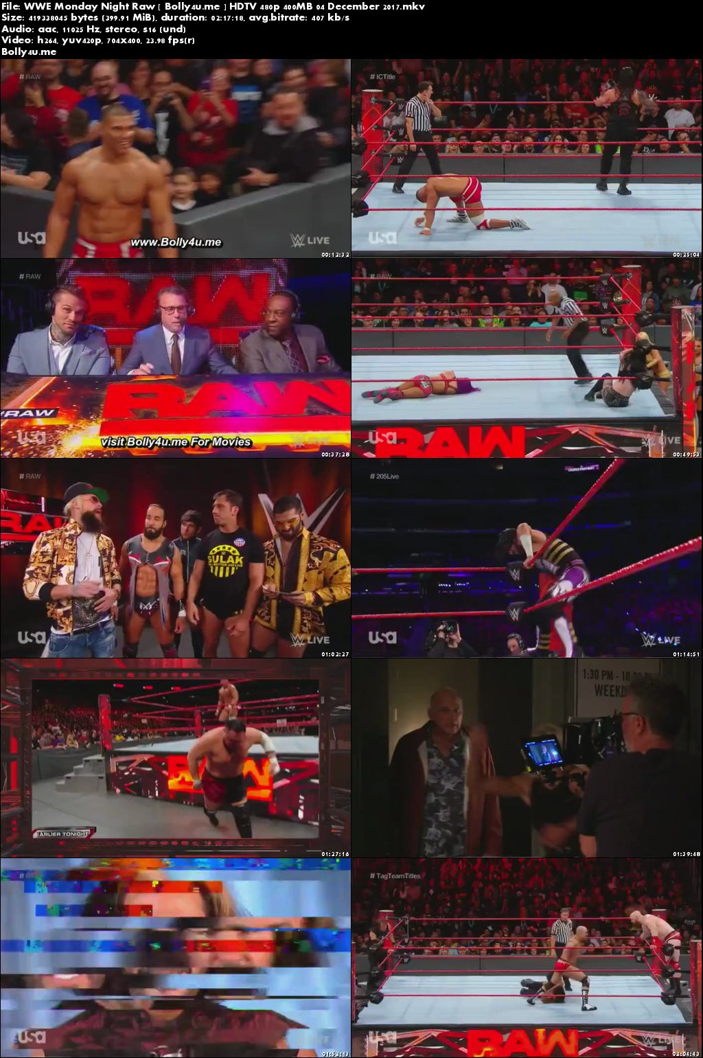 WWE Monday Night Raw HDTV 480p 400MB 04 December 2017 Download