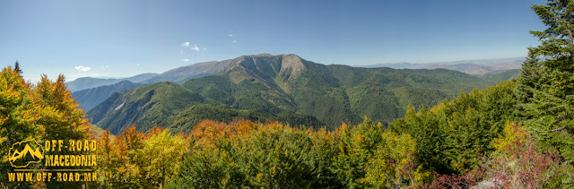 Panoramic view from Sokol Peak - starting from left Loutraki (Pozar) area in Greece, central part Nidze peak 2.361 m.a.s.l, right Mariovo region Macedonia