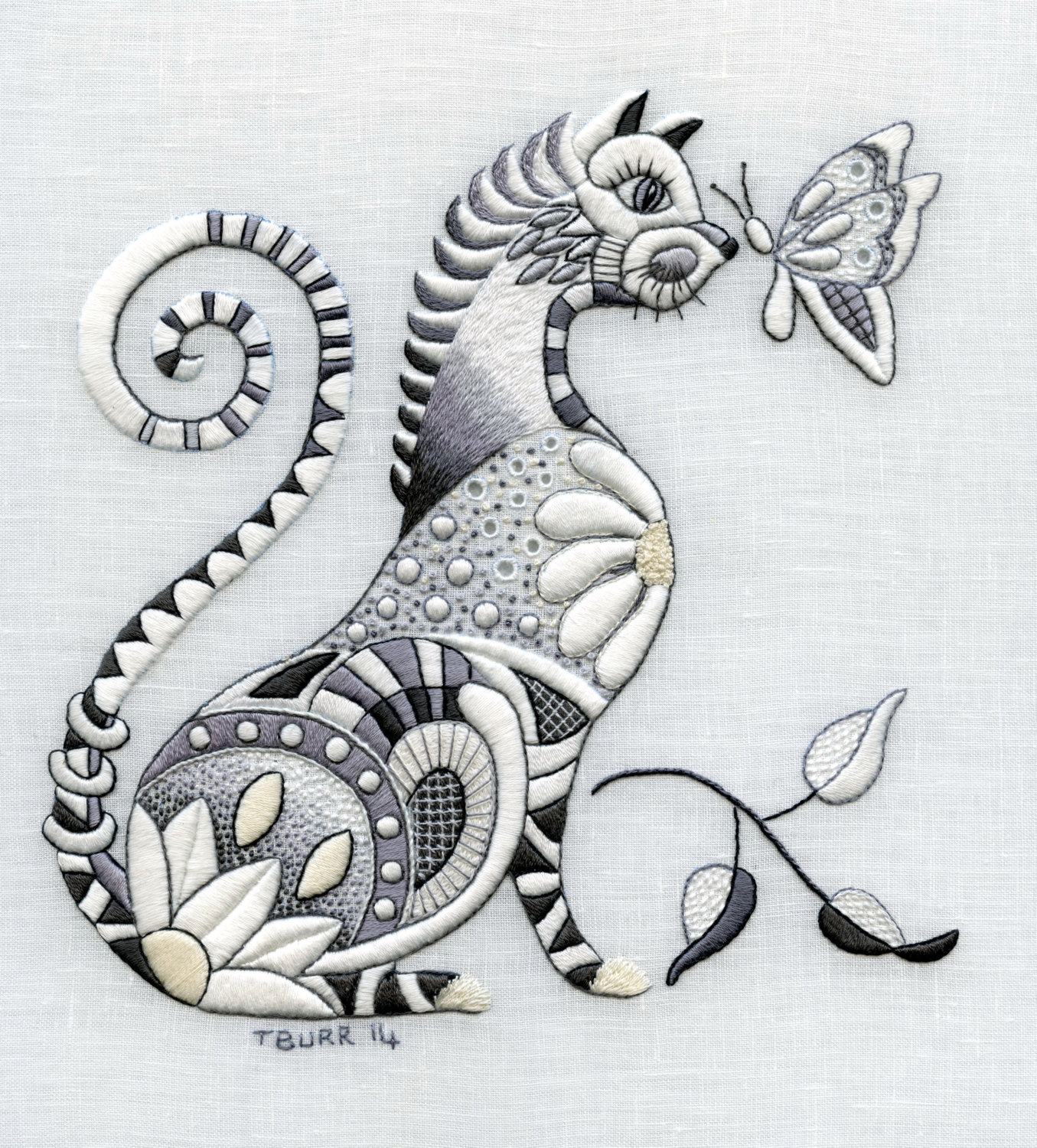 Embroideryzentangletoneontone  blisse design studio