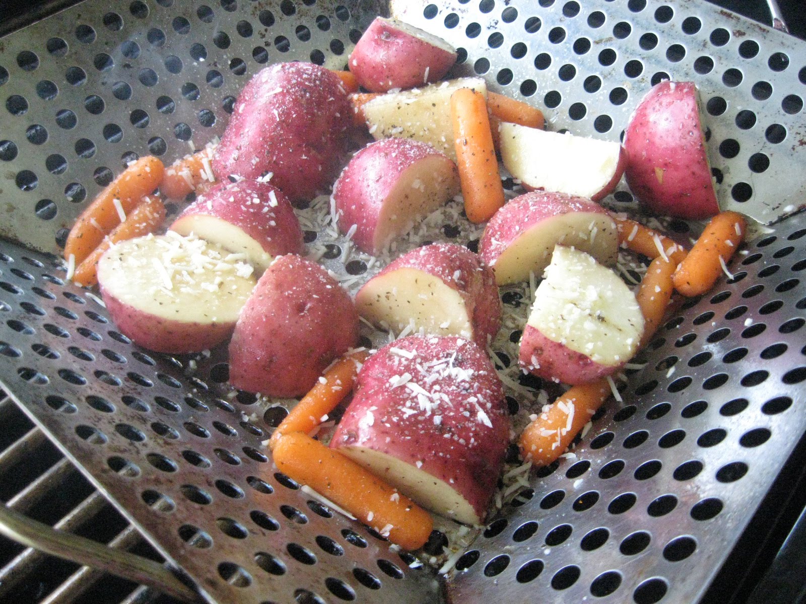 Barbecue Master Vegetables in a Grill Wok Healthy and Yummy