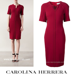 Queen Letizia Style Carolina Herrera Red Split Neck Dress