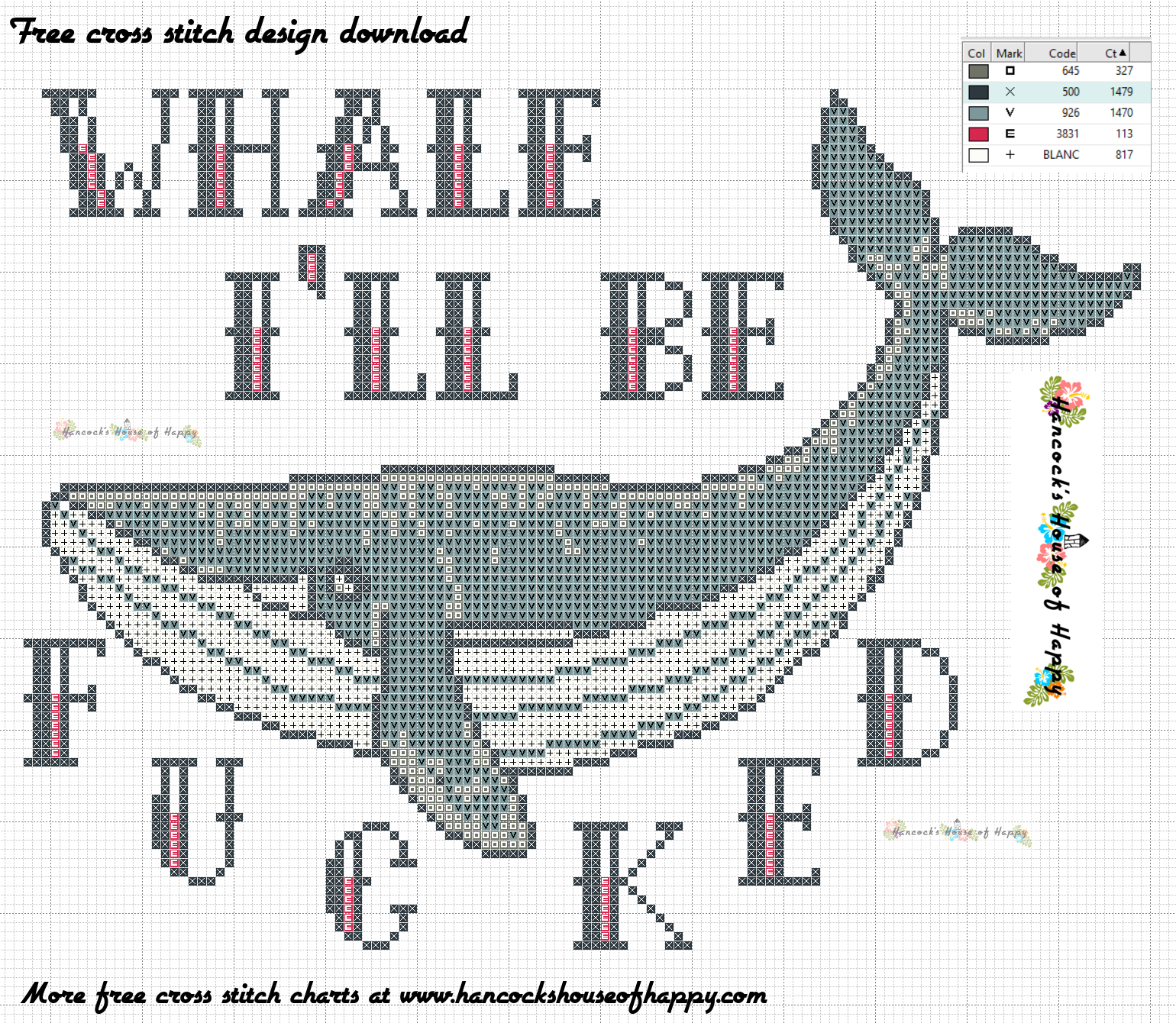 hancock's house of happy Funny Free Whale Cross Stitch Pattern to Download