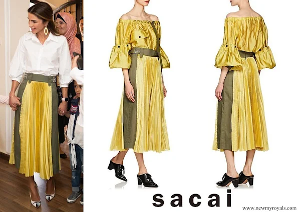 Queen Rania wore SACAI Pleated Midi Skirt