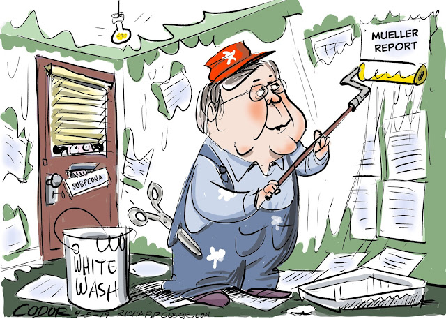 William Barr painting whitewash over wallpaper labeled 