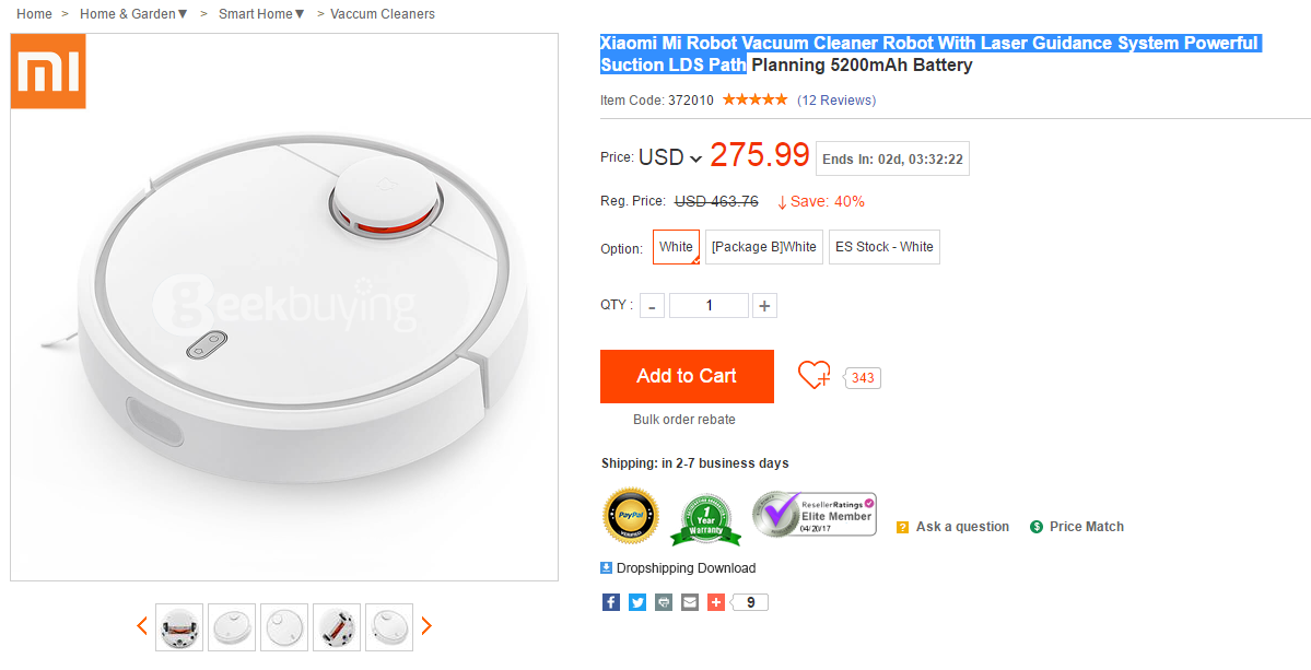 [Free Shipping]Xiaomi Mi Robot Vacuum Cleaner Robot With Laser Guidance
