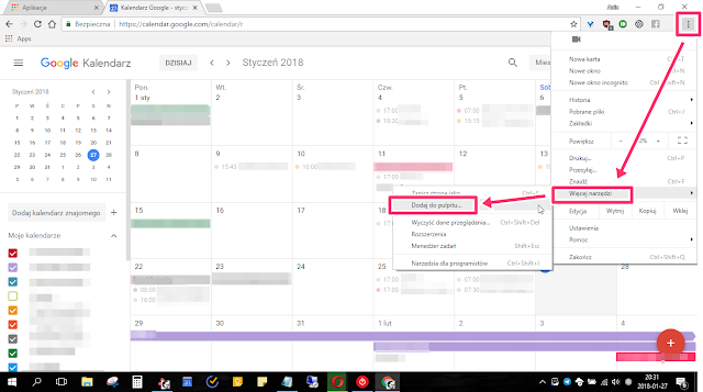 Jak uruchomić Google Kalendarz, jak aplikację - na pulpicie?
