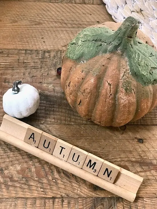 Pumpkins and fall decor to decorate a 3 tiered tray 