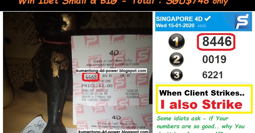 Kumantong 4d Power Blacky Kumantong Gave 4d Numbers Hit Ibet 1st Prize Win Sgd 748