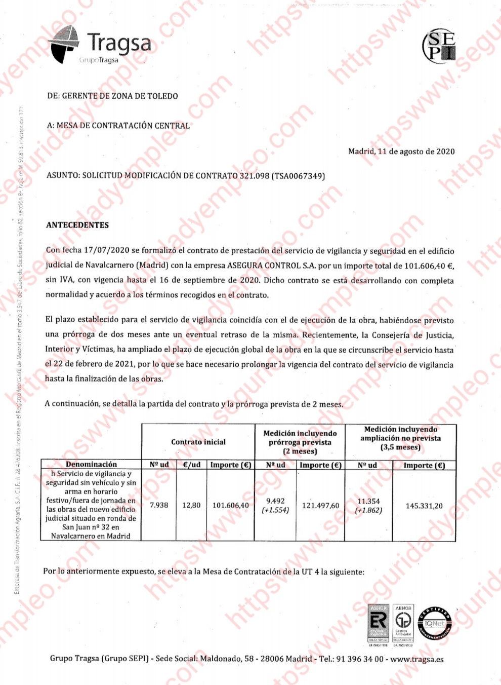 12,80€ por hora  el precio de asegura control para la seguridad en las obras del nuevo edificio judicial de Navalcarnero en Madrid.