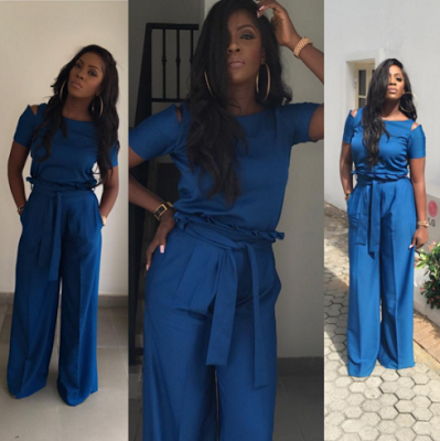  Wow..! Mavins Queen Tiwa Savage Slays In Lovely Blue Jumpsuit  [Photo]