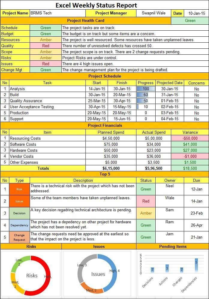 how to make project status report in excel