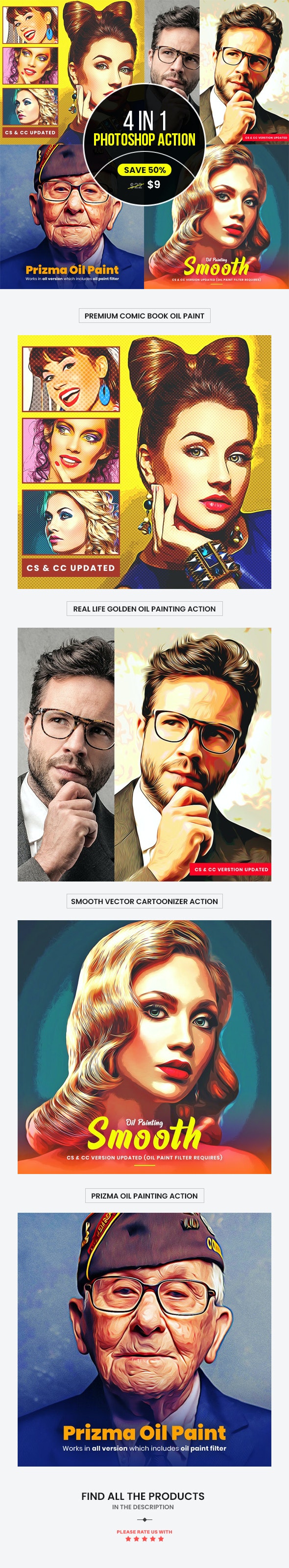 GraphicRiver - 4 in 1 Cartoon Oil Painting PS Action Bundle 33521544 2 Preview