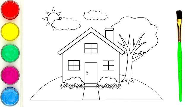 How to Draw a House - House Drawing for Kids - Draw a House with Tree