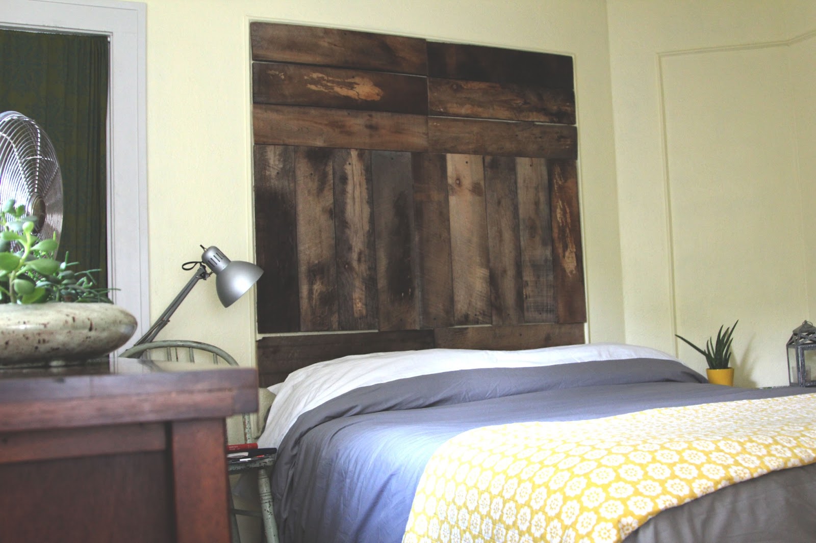 ReMadeSimple Bedroom Revamp Reclaimed Wood Headboard and Wax Paper Chandelier