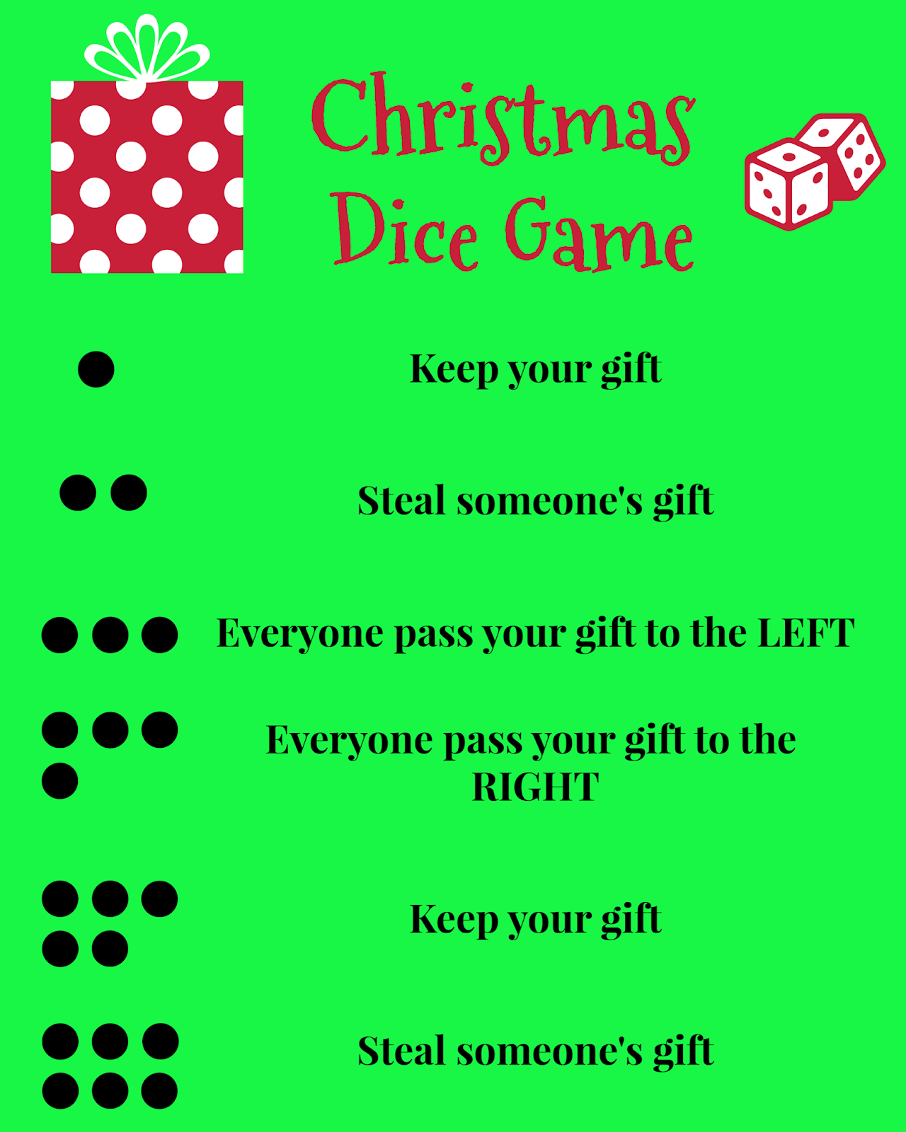 The Christmas Dice Game - A Fun Gift Exchange Printable Game!