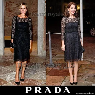Crown Princess Mary wore Prada Black Lace Dress