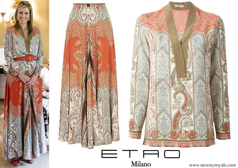 Queen Maxima wore Etro Multicolor Paisley Print Skirt and Blouse