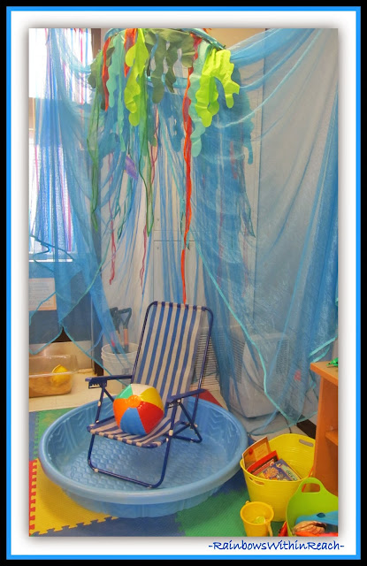 Ocean Themed Reading Corner from Ocean RoundUP with DOZENS of ideas at RainbowsWithinReach