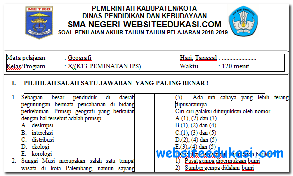 Soal Pat Ukk Geografi Kelas 10 K13 Tahun 2018 2019 Mata Pelajaran Soal Pat Ukk Geografi Kelas 10 K13 Tahun 2018 2019 Mata Pelajaran