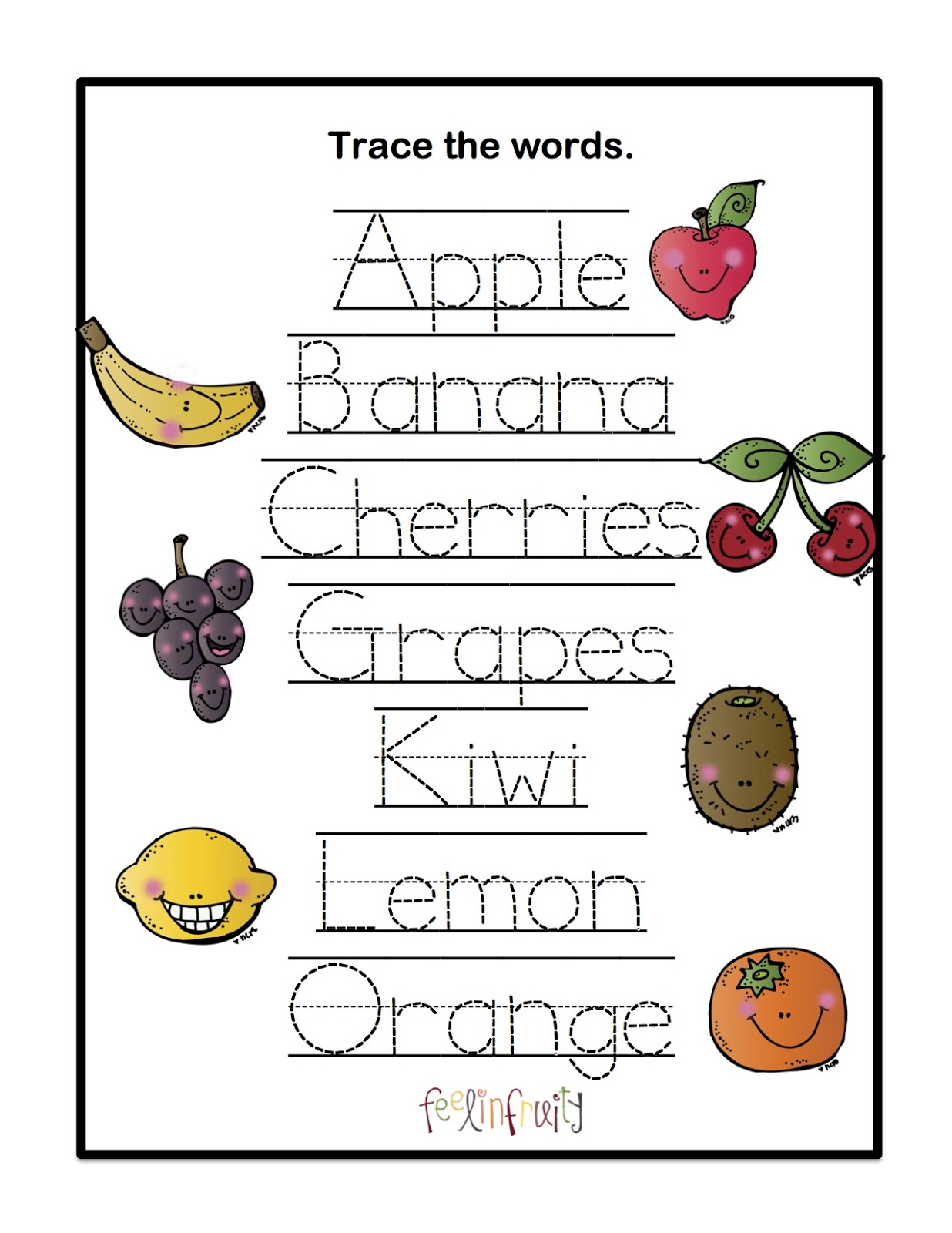 Fruit+trace+the+words+1 - Pre Kindergarten Words