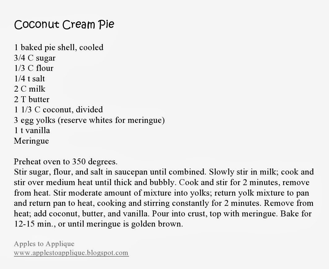 Apples to Applique: Coconut Cream Pie