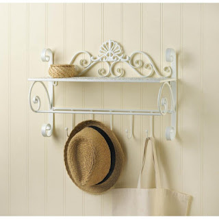 White Flourish Wall Shelf With Hooks - Giftspiration