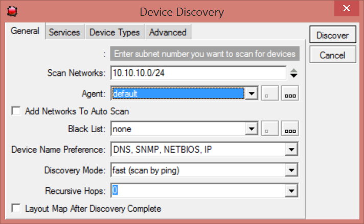 None device searched. Установка dude Network Manager. Device Discovery.