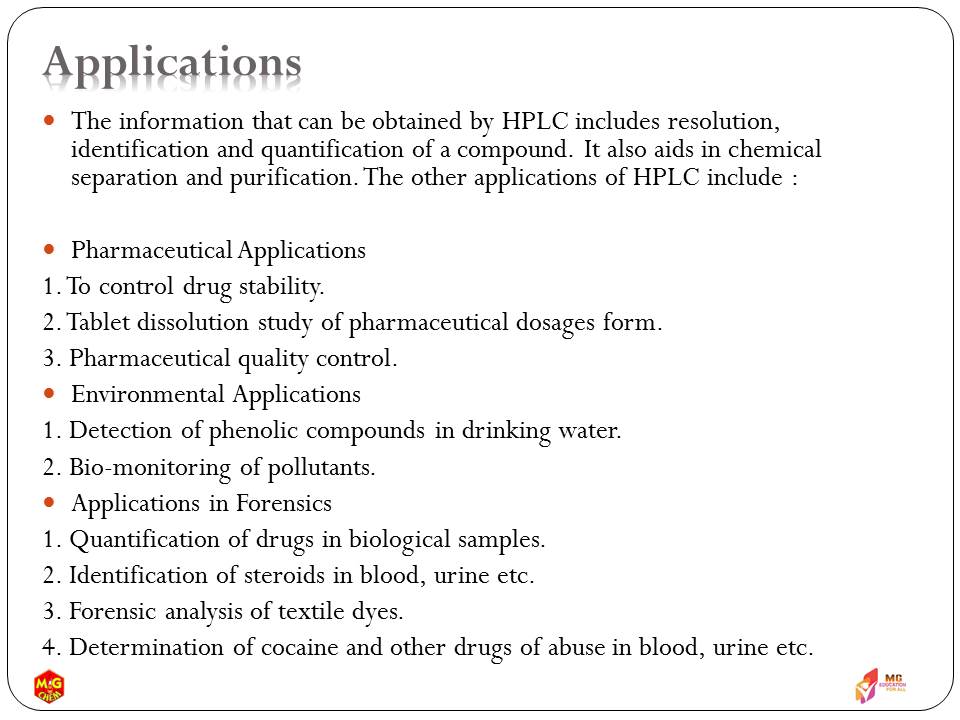 HPLC PRINCIPLE PARTS TYPES APPLICATIONS visual data 8
