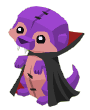 a purple otter with fangs and a cape