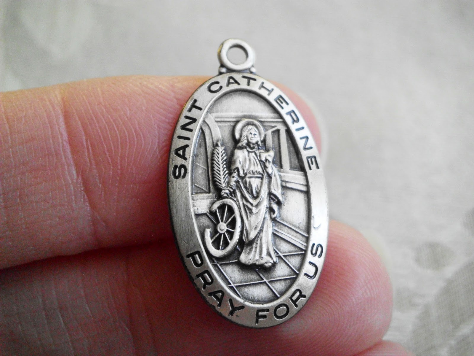 Vintage Religious Medals Vintage STERLING St Catherine Religious Medal