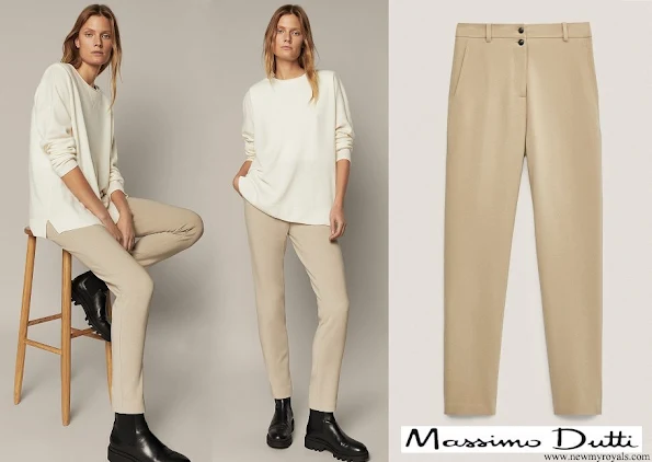 Queen Letizia wore Massimo Dutti Mid waist skinny fit buttoned trousers