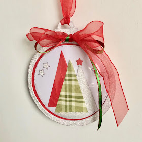 Hand made shaker card dome bauble with die cut Christmas trees and snow