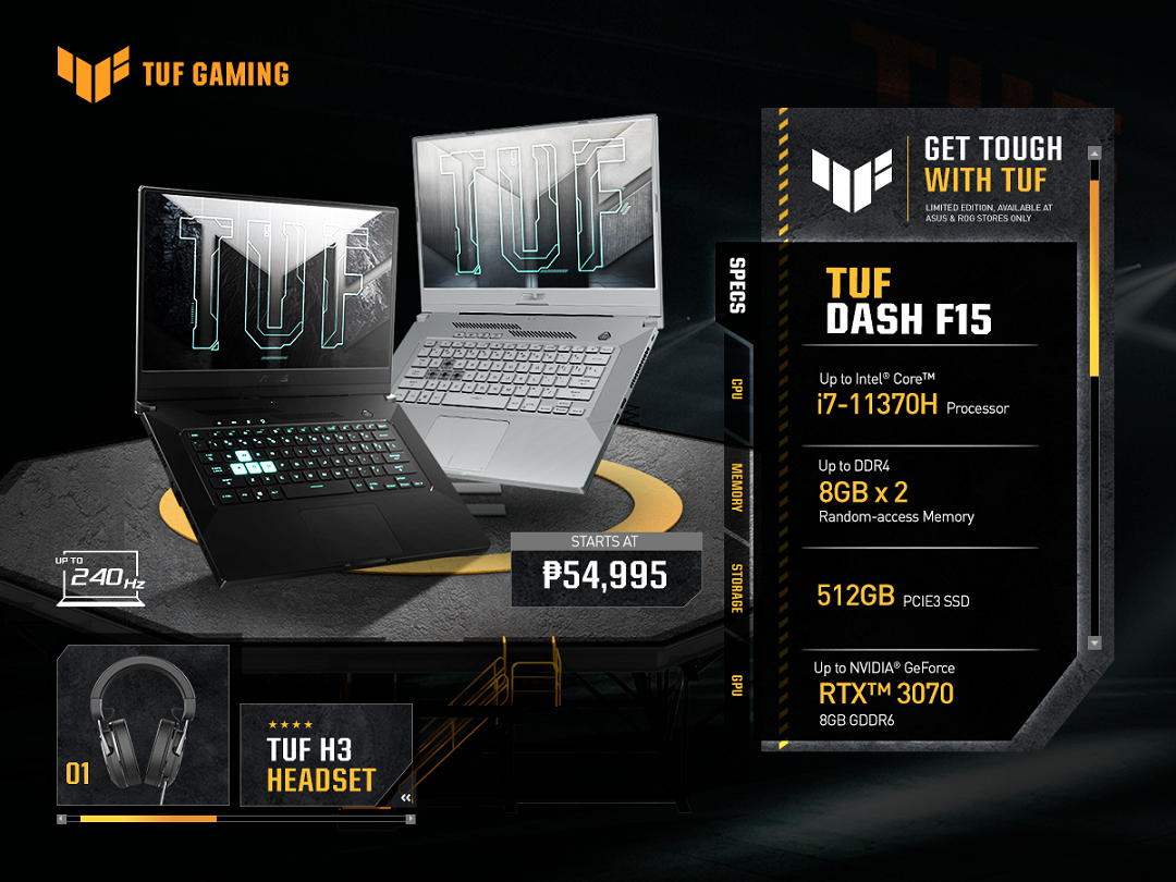 Exclusive TUF Dash F15 Laptops come complete with TUF Gaming H3 Headset
