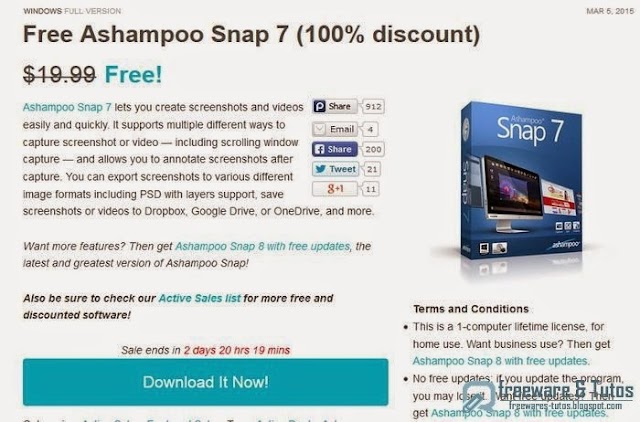 Offre promotionnelle : Ashampoo Snap 7 à nouveau gratuit !