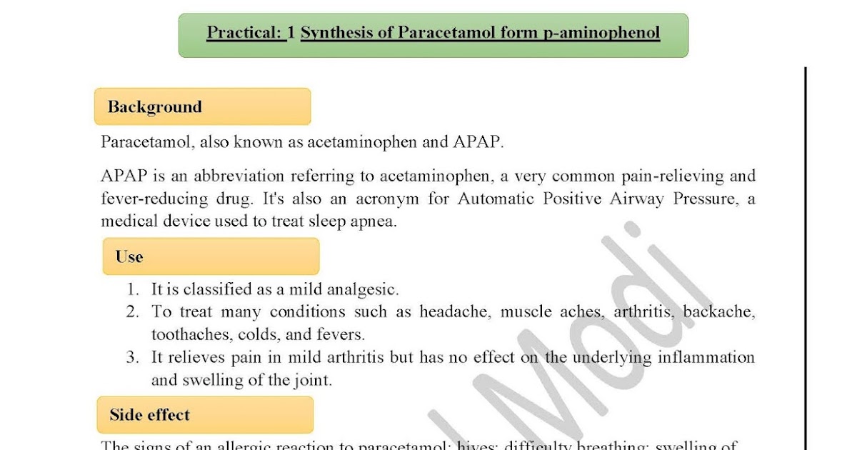 Practical1 Notes on Synthesis of Paracetamol (Medicinal Chemistry)