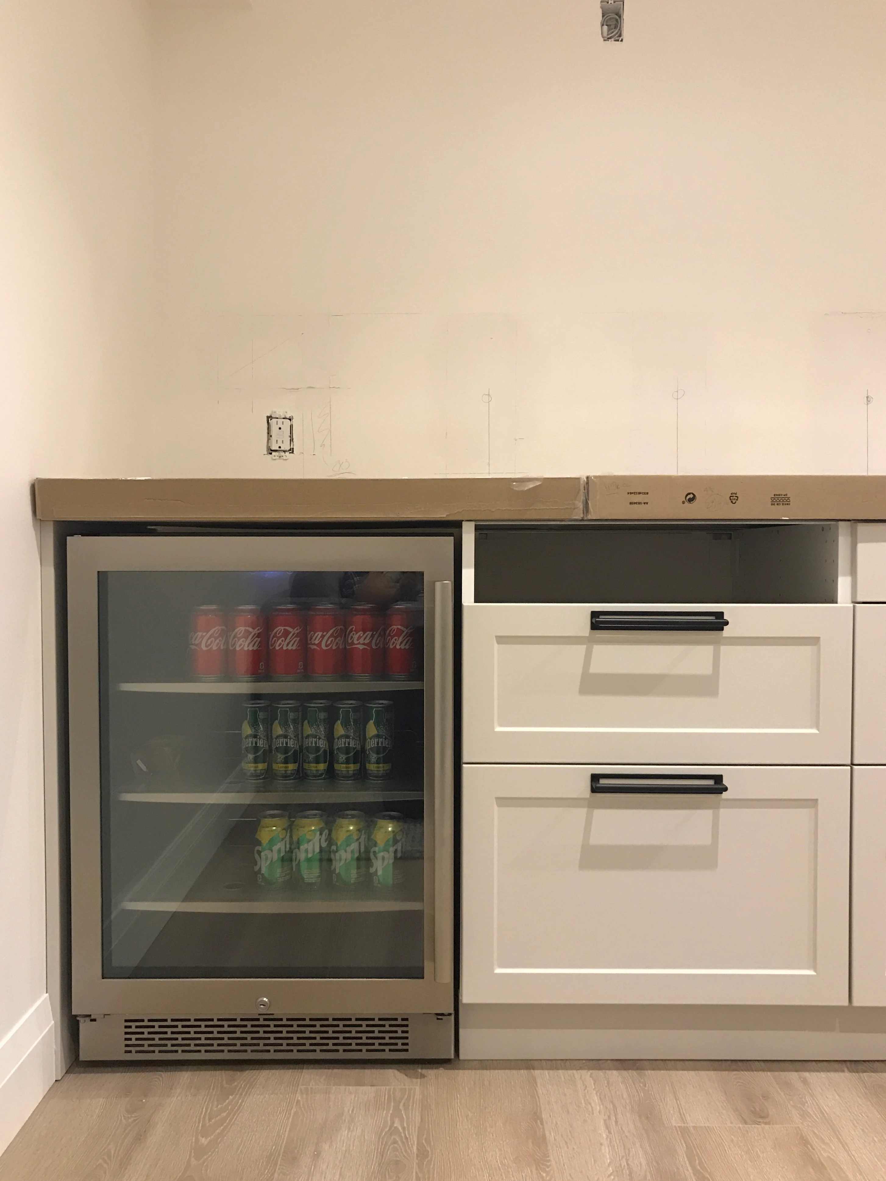 build.com beverage fridge, avallon beverage centre, drinks fridge, basement kitchen fridge