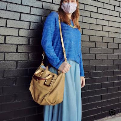 awayfromblue Instagram | cobalt knit with chambray maxi skirt light khaki small chloe ethel bag
