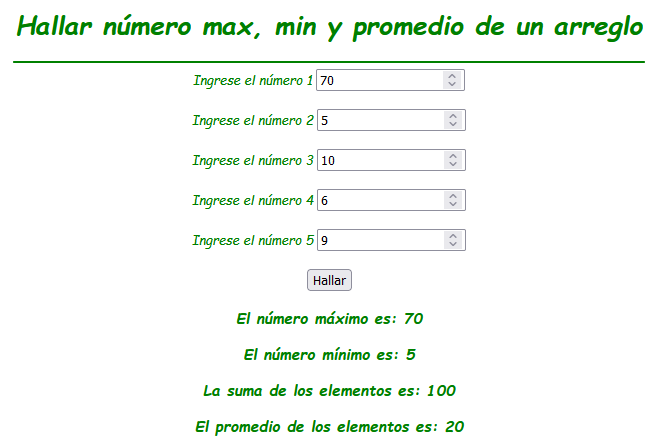 Hallar número máx mín y promedio