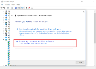 Pilih "Browse my computer for driver software"