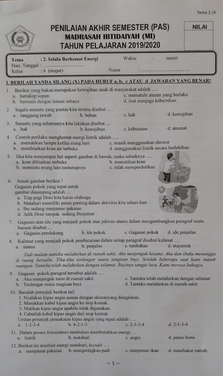 Contoh Soal Tema 2 Kelas 4 Semester Ganjil, Selalu