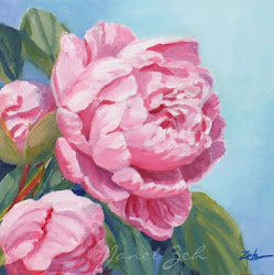 painting oil pink peony flower peonies paintings watercolor floral flowers painted panel garden zeh