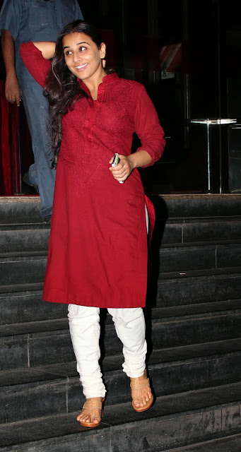 Bollywood Celebrity Vidya Balan Latest Photos Red Shirt and White Churidar 2