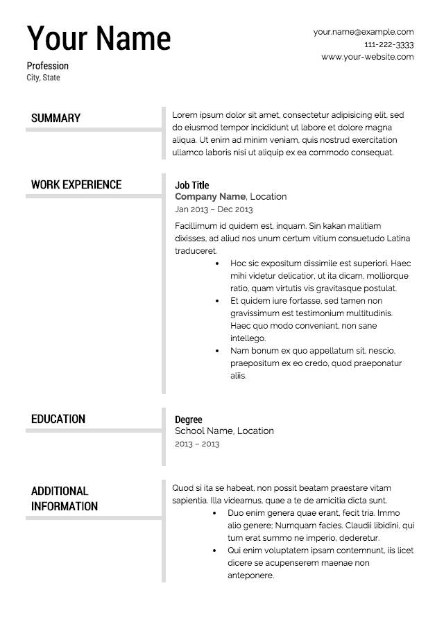 resume sample template free