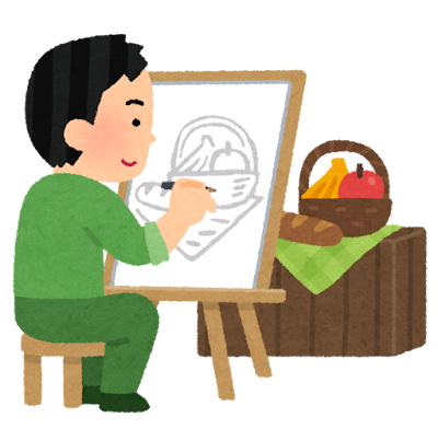 スケッチをする人のイラスト（男性）